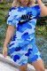 Blue Fashion Sportswear Camouflage Print Patchwork O Neck Short Sleeve Two Pieces