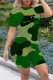Green Fashion Sportswear Camouflage Print Patchwork O Neck Short Sleeve Two Pieces
