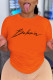 Orange Fashion Street Print Patchwork O Neck T-Shirts