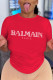 Red Casual Print Patchwork Letter O Neck T-Shirts