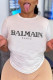 White Casual Street Print Patchwork Letter O Neck T-Shirts