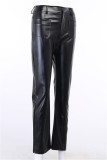 Black Fashion Casual Solid Patchwork Regular High Waist Trousers