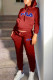 Burgundy Fashion Casual Print Patchwork Hooded Collar Long Sleeve Two Pieces