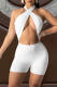 White Sexy Solid Hollowed Out Backless Strap Design Halter Skinny Romper