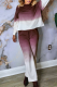 Burgundy Casual Gradual Change Split Joint O Neck Long Sleeve Two Pieces