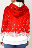 Red Casual Print Split Joint Hooded Collar Tops
