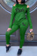 Green Casual Letter Print Ripped Patchwork O Neck Long Sleeve Two Pieces