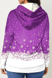Purple Casual Print Split Joint Hooded Collar Tops