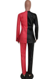 Black Red Fashion Casual Solid Patchwork Turndown Collar Long Sleeve Two Pieces