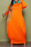 Orange Fashion Casual Solid Basic O Neck Long Sleeve Plus Size Dresses