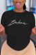Black Casual Street Print Patchwork O Neck T-Shirts
