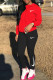 Red Fashion Casual Embroidery Patchwork Hooded Collar Long Sleeve Two Pieces