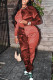 Red Casual Print Camouflage Print Patchwork O Neck Long Sleeve Two Pieces