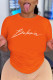 Orange Casual Street Print Patchwork O Neck T-Shirts