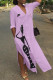 Purple Fashion Casual Print Patchwork Turndown Collar Irregular Dress Dresses