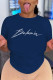 Navy Blue Casual Street Print Patchwork O Neck T-Shirts