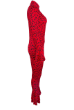 Red Sexy Print Split Joint V Neck Boot Cut Jumpsuits