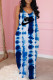 Blue Fashion Celebrities Print Patchwork V Neck A Line Dresses