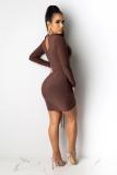Red adult Sexy Fashion Cap Sleeve Long Sleeves O neck Hip skirt Mini asymmetrical Draped Solid