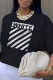 Black Fashion Street Print Patchwork O Neck Tops