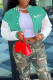 Mint green Fashion Casual Print Patchwork O Neck Outerwear