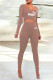 Coffee Fashion Elegant Print Letter Square Collar Long Sleeve Two Pieces