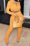 Red Fashion Casual Solid Fold Hooded Collar Long Sleeve Two Pieces
