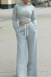 Grey Casual Solid Patchwork Backless Hooded Collar Long Sleeve Two Pieces