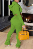 Red Fashion Casual Solid Fold Hooded Collar Long Sleeve Two Pieces
