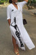 White Fashion Casual Print Patchwork Turndown Collar Irregular Dress Dresses