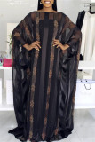 Black Fashion Casual Solid Hot Drill O Neck Long Dress Plus Size Two Pieces