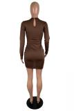 Red adult Sexy Fashion Cap Sleeve Long Sleeves O neck Hip skirt Mini asymmetrical Draped Solid