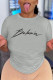 Grey Fashion Street Print Patchwork O Neck T-Shirts