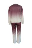 Burgundy Casual Gradual Change Split Joint O Neck Long Sleeve Two Pieces
