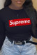Black Street Sportswear Print Patchwork Letter O Neck Tops