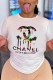 White Casual Street Print Patchwork O Neck T-Shirts