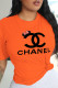 Orange Casual Street Print Patchwork O Neck T-Shirts