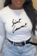 White Casual Street Print Patchwork Letter O Neck Tops
