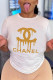 White Fashion Street Print Patchwork O Neck T-Shirts