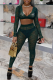 Green Sexy Patchwork See-through V Neck Long Sleeve Two Pieces