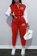 Red Fashion Sportswear Embroidery Patchwork O Neck Long Sleeve Two Pieces