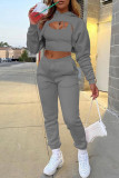 Light Gray Fashion Casual Solid Hollowed Out Hooded Collar Long Sleeve Three-piece Set