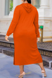 Red Fashion Casual Solid Slit Hooded Collar Long Sleeve Plus Size Dresses