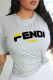 Grey Casual Street Print Letter O Neck T-Shirts