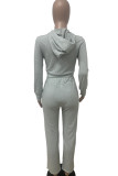 White Fashion Casual Solid Split Joint Slit Hooded Collar Long Sleeve Two Pieces