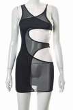 Brown Sexy Solid Mesh Spaghetti Strap Pencil Skirt Dresses
