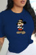 Navy Blue Street Daily Print Patchwork O Neck T-Shirts