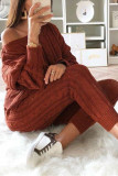 Wine Red Fashion Casual Long Sleeve Oblique Collar Regular Sleeve Regular Solid Two Pieces