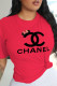 Red Casual Street Print Patchwork O Neck T-Shirts