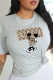 Grey Casual Daily Print Patchwork O Neck T-Shirts